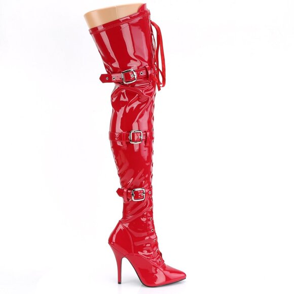 Buckle High Heel Lace Up Thigh High Boots - Picture 1 of 5
